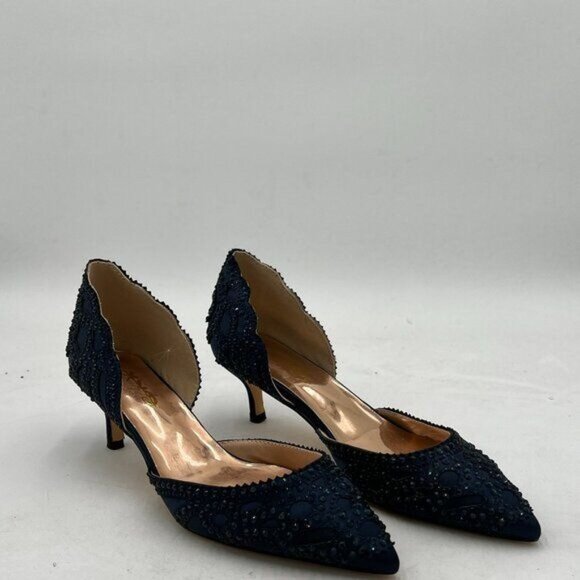 XYD Women's Pumps, Elegant Pointed Toe, D'Orsay Kitten Low Heels, Rhinestone - Picture 2 of 7